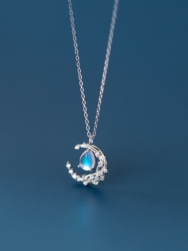 925 Sterling Silver Cubic Zirconia Water Drop Minimalist  Moon Pendant Necklace