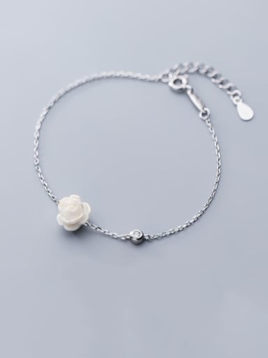 925 Sterling Silver Resin White Flower Minimalist Link Bracelet