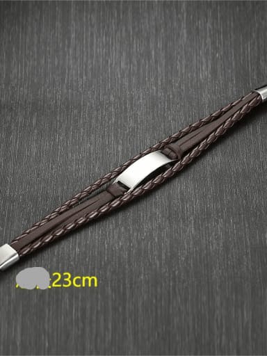 Steel curved brand Brown Pu, 22cm long Stainless steel Leather Geometric Hip Hop Bracelet