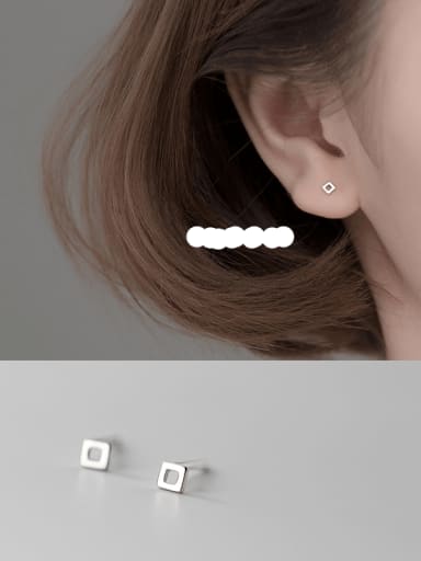 S925 silver pair square silver 925 Sterling Silver  Hollow Geometric Minimalist Earring
