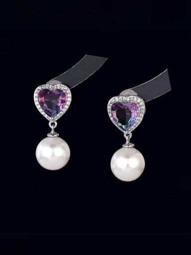 Brass Glass Stone Heart Luxury Earring