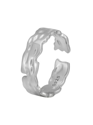 Platinum Pitted Irregular Ring 925 Sterling Silver Geometric Minimalist Band Ring