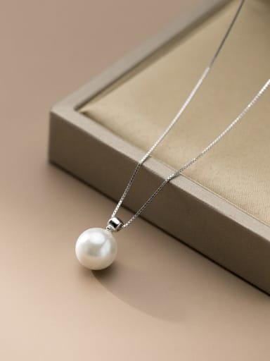 925 Sterling Silver Imitation Pearl Round Minimalist Necklace