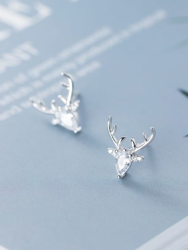 925 Sterling Silver With Platinum Plated Cute Elk Antlers  Stud Earrings