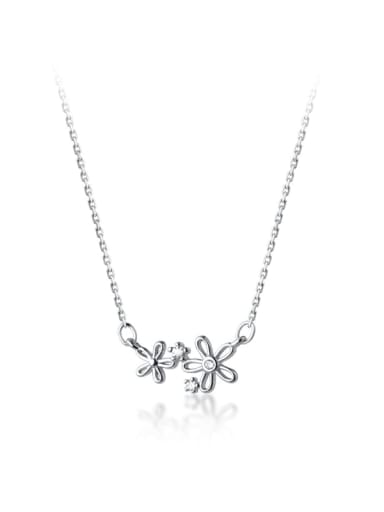 925 Sterling Silver Rhinestone Flower Minimalist Necklace