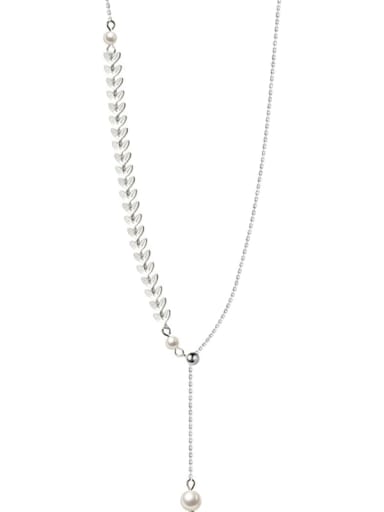 925 Sterling Silver Imitation Pearl White Irregular Minimalist Lariat Necklace