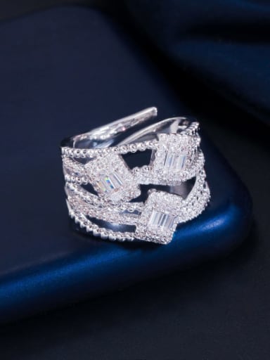 Platinum Brass Cubic Zirconia Irregular Luxury Stackable Ring