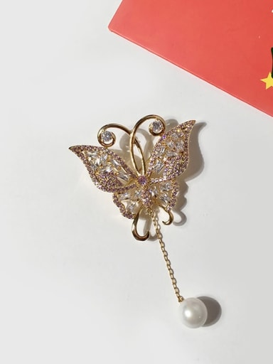 Copper Cubic Zirconia Multi Color Butterfly Cute Brooches
