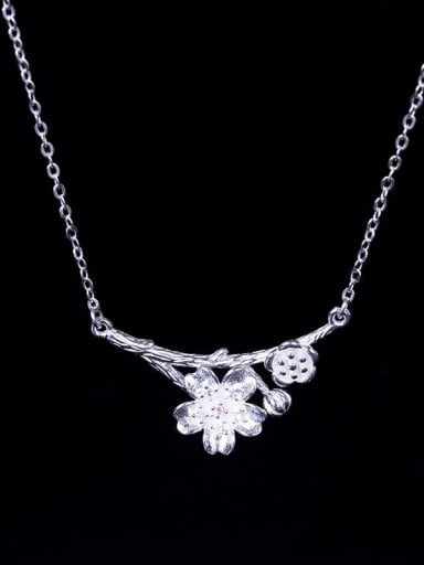 925 Sterling Silver Cubic Zirconia Flower Vintage Necklace