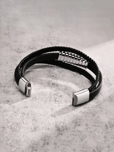 Stainless steel Artificial Leather Geometric Hip Hop Strand Bracelet