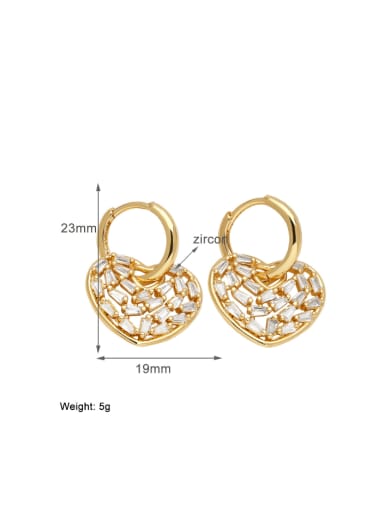 White Brass Cubic Zirconia Heart Minimalist Huggie Earring