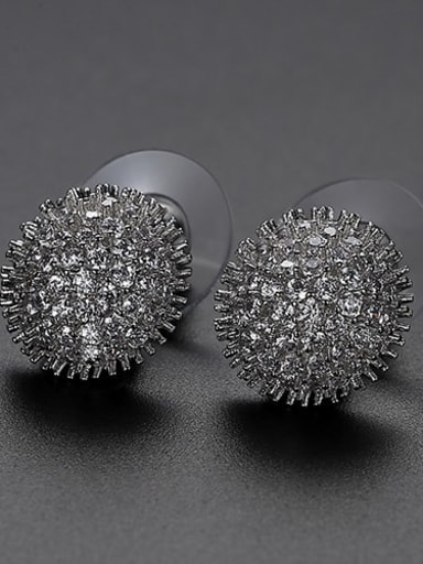 White electroplated platinum Copper Cubic Zirconia Flower Vintage Stud Earring