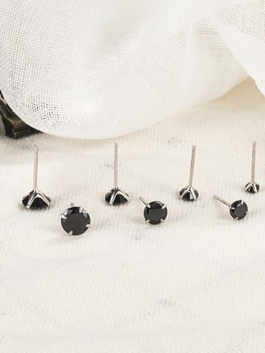 Black 925 Sterling Silver Cubic Zirconia Round Minimalist Stud Earring
