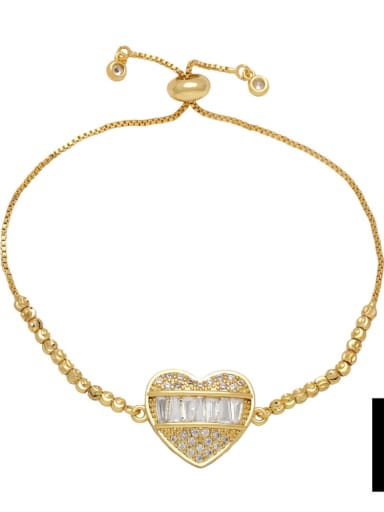 B Brass Cubic Zirconia Heart Hip Hop Adjustable Bracelet