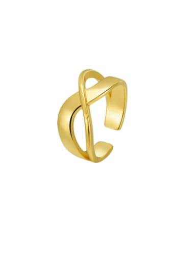 Gold 925 Sterling Silver Hollow Cross Minimalist Band Ring
