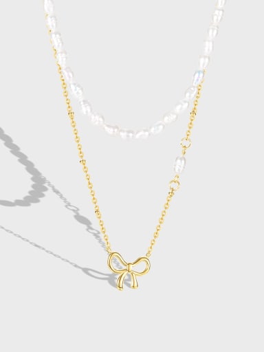 Titanium Steel Imitation Pearl Bowknot Minimalist Necklace