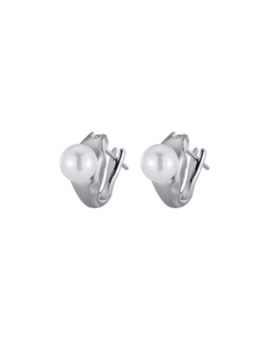 925 Sterling Silver Imitation Pearl Geometric Vintage Stud Earring