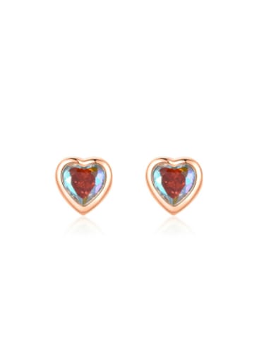 rose gold 925 Sterling Silver Cubic Zirconia Heart Minimalist Stud Earring