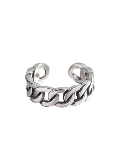 925 Sterling Silver Hollow Geometri Chain Vintage Band Ring