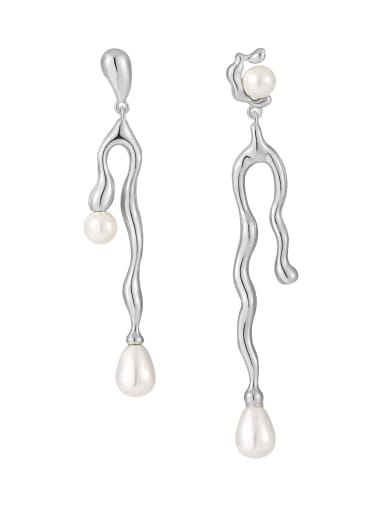 925 Sterling Silver Imitation Pearl Tassel Vintage Drop Earring