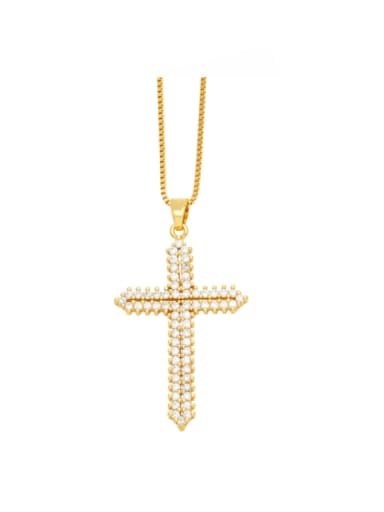 white Brass Cubic Zirconia Cross Vintage Regligious Necklace