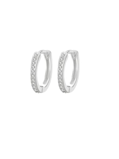 Silver+ white 925 Sterling Silver Cubic Zirconia Geometric Minimalist Huggie Earring