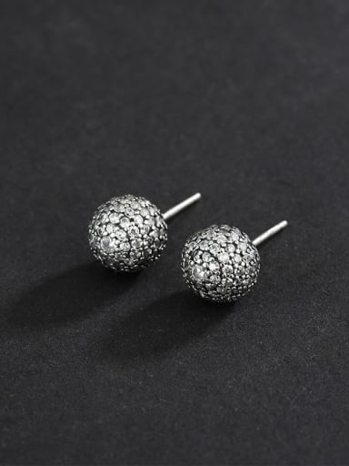 925 Sterling Silver Cubic Zirconia Round Ball Minimalist Stud Earring