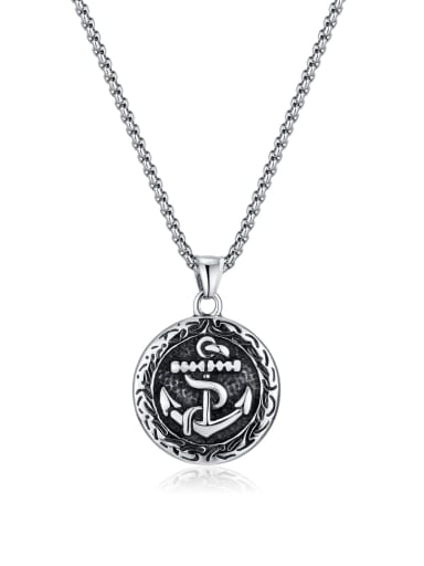 [2202] (Pendant + pearl chain 47CM) Stainless steel Anchor Hip Hop Man Necklace