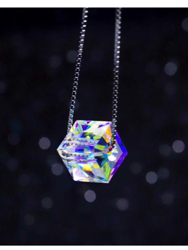 Austrian Crystal 8mm square drill 45cm 925 Sterling Silver  Austrian crystal shiny colorful pendant Necklace
