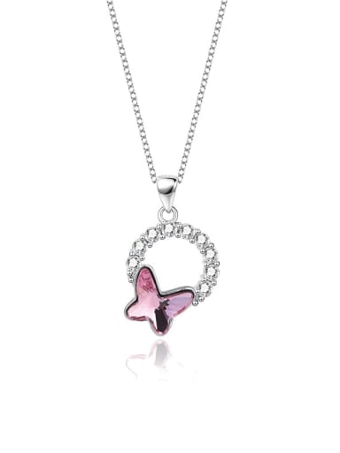 JYXZ 093 (pink) 925 Sterling Silver Austrian Crystal Butterfly Classic Necklace