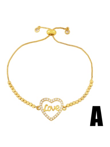 A Brass Cubic Zirconia Heart Hip Hop Adjustable Bracelet