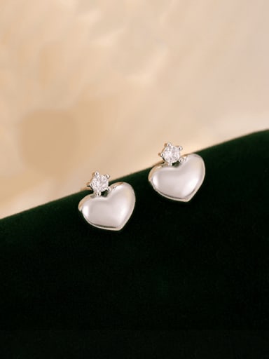 ES2467 platinum 925 Sterling Silver Heart Minimalist Stud Earring