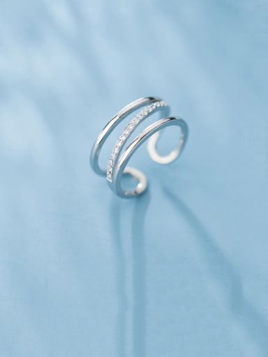 925 Sterling Silver With Platinum Plated Simplistic Multilayer Lines  Free Size Rings