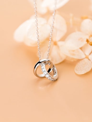 925 Sterling Silver Rhinestone Fashion Simple Hollow Diamond Round  Necklace