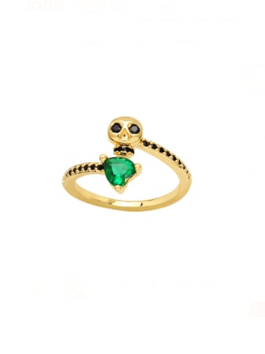 green Brass Glass Stone Skull Heart Cute Band Ring