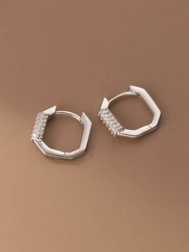 925 Sterling Silver Hexagon Minimalist Huggie Earring