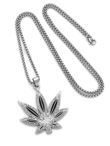 Stainless steel Chain Alloy Pendant  Rhinestone Leaf Hip Hop Long Strand Necklace