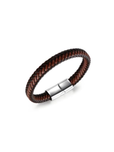 Titanium Steel Artificial Leather Weave Hip Hop Band Bangle