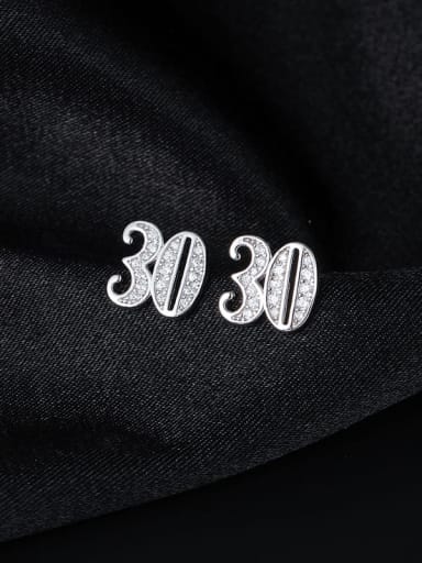 ES219730 [Number 30] 925 Sterling Silver Cubic Zirconia Number Minimalist Stud Earring