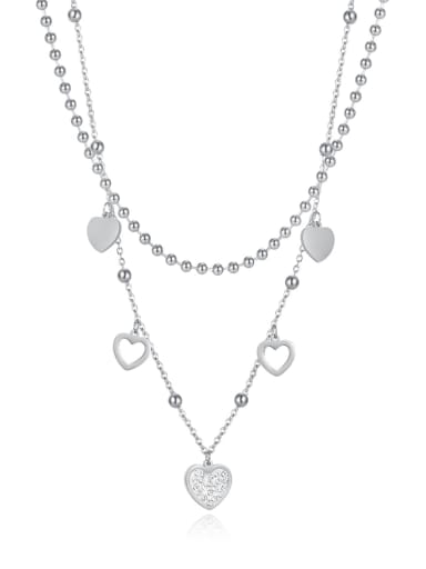 2109 Steel Necklace Titanium Steel Cubic Zirconia Heart Minimalist Multi Strand Necklace