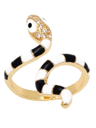 black Brass Enamel Cubic Zirconia Snake Vintage Band Ring