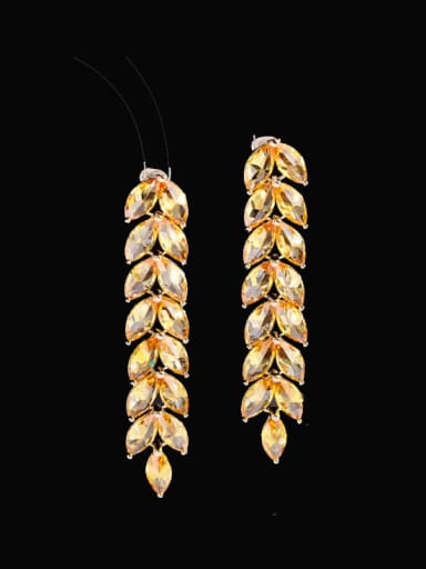 yellow Zirconium Brass Cubic Zirconia Leaf Statement Drop Earring