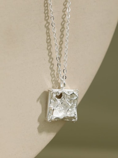 S925 pure silver simple concave convex irregular square Necklace