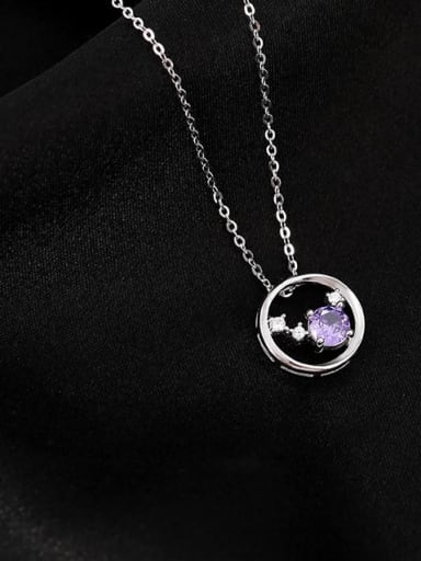 NS1028 Platinum + Purple 925 Sterling Silver Cubic Zirconia Geometric Minimalist Necklace