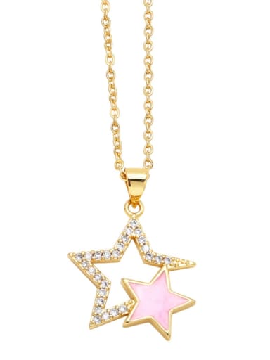 Pink Brass Cubic Zirconia Pentagram Trend Necklace