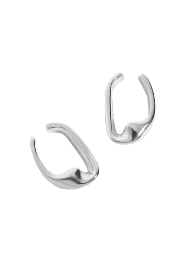 silvery 925 Sterling Silver Smooth Geometric Minimalist Stud Earring