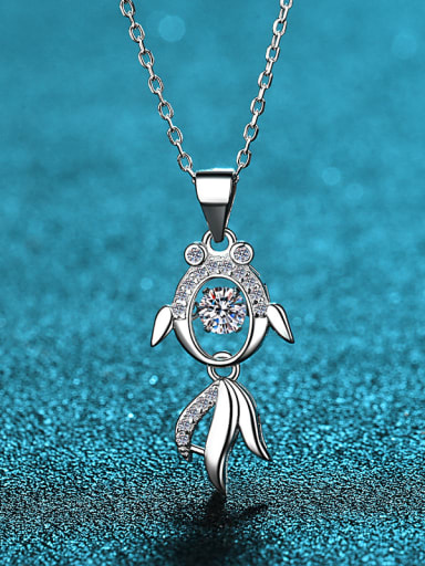 925 Sterling Silver  0.3ct Moissanite   Dainty Fish Pendant Necklace