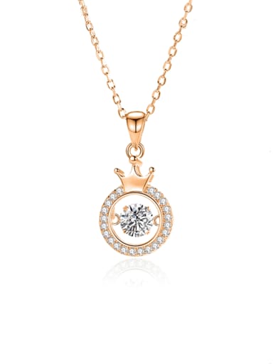 FDTD 041  Rose Gold+white  Zircon 925 Sterling Silver Moissanite Crown Dainty Necklace