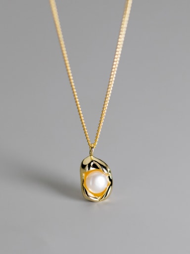 925 Sterling Silver Imitation Pearl Vintage Irregular Pendant Necklace