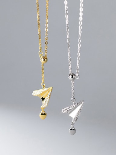 925 Sterling Silver Cubic Zirconia Irregular Minimalist Paper Airplane Y Shape Pendant Necklace